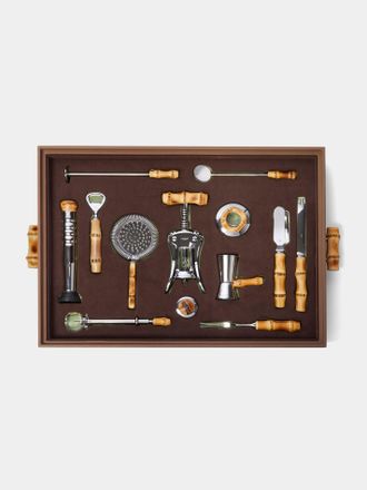 Lorenzi Milano Bamboo and Leather Bar Set
