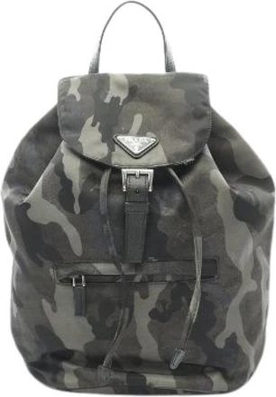 Prada Pre-owned Tessuto Camoufl Nylon Leather Backpack - Dames - Vintage Rugzakken - Groen - ONE Size - Nylon - Vintage