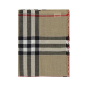 Burberry Scarves, female, Beige, Size: ONE SIZE Iconic Check Silk-Wool Blend Scarf