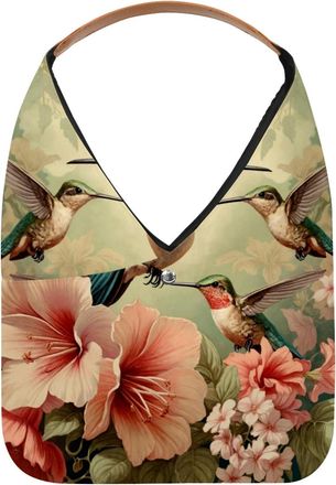 Generic Flowers Hummingbirds Vintage (6) Reusable Lightweight Grocery Bags - Foldable Into Compact Pouch, Washable & Sturdy, Multipurpose for Shopping and Tra