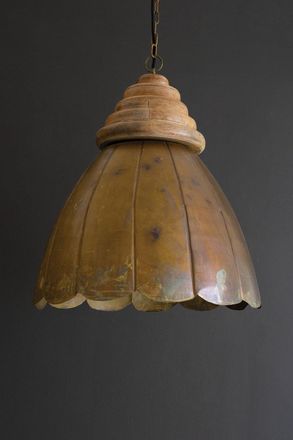 Kalalou Antique Brass Pendant Light With Wood Detail 20 Dia