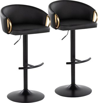 LumiSource Set Of 2 Claire Contemporary/Glam Adjustable Bar Stools With Footrest