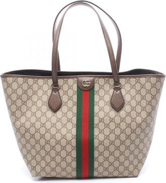 Gucci Beige Brown Multi-Color Coated Canvas Leather Handbag Tote Bag (Pre-Owned)