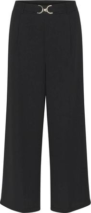 Kaffe Zwart Diep Geknipte Broek - Dames - Wijde Broeken - Zwart - XL - Polyester - Broeken