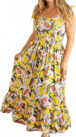 8 Oak Lane Smocked Tie Top Maxi Dress In Lemon Santorini