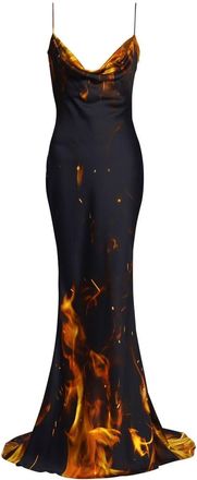 Balmain fire-print maxi dress - women - Viscose - 38 - Black