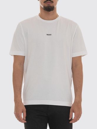 HUGO BOSS T-shirt girocollo in cotone stretch con logo a contrasto sul petto