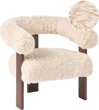 Beliani Armchair Off-White and Dark Brown Faux Fur Upholstery Retro Design Wooden Legs Living Room ILBRO