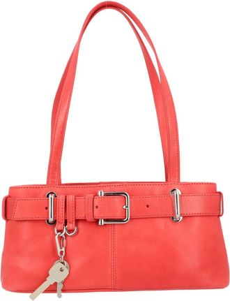 Osoi Rectangular Red Leather Shoulder Bag with Silver Buckle and Key Charm