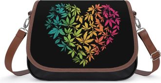 Generic Rainbow Weed1 Heart Crossbody Bag Womens Handbag PU Message Bags Shoulder Purse with Adjustable Strap