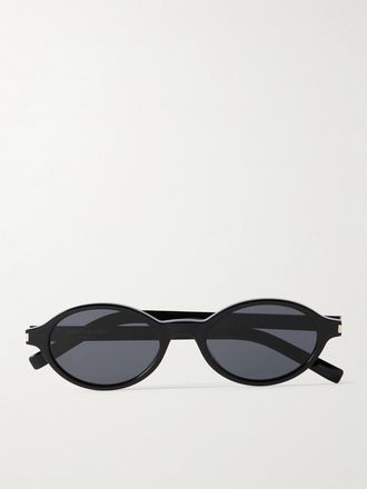 Saint Laurent Eyewear Occhiali Da Sole In Acetato Con Montatura Ovale - Nero