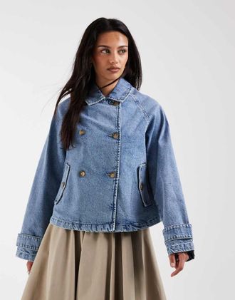 Only Trench corto in denim azzurro-Blu