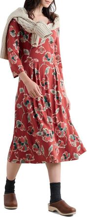 Seasalt Cornwall Pier View Floral Fit & Flare Midi Dress in Artist Camellia Red Sail at Nordstrom, Size 16 Us