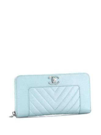 Chanel Mademoiselle Zip Around Wallet Quilted Caviar Long small wallets - women - Calf Leather - One Size - Blue