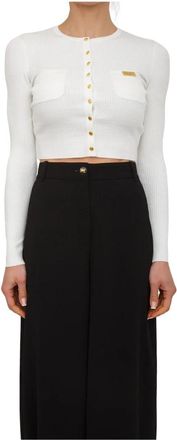 Elisabetta Franchi Micro-gevlochten gebreid vest - Dames - Vesten - Beige - XL - Truien & Vesten