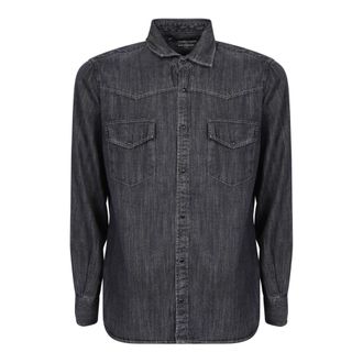 Original Vintage Zwarte Denim Shirt met Tweelingflap - Heren - Casual Overhemden - Zwart - M - Denim - Overhemden