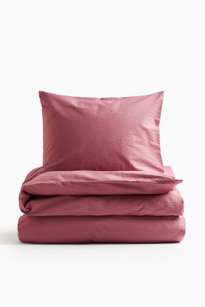 H&M Seersucker-Bettw&auml;sche in Einzelbett-Gr&ouml;sse - Dunkles Mattrosa