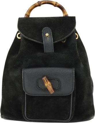 Gucci Pre-owned Backpacks, female, Black, Size: ONE SIZE Pre-owned Vintage Suede Bamboo Backpack