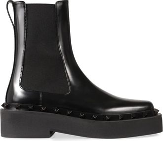 Valentino Garavani Schoenen, Dames, Zwart, 40 EU, Leer, Rockstud M-Way Chelsea Boots