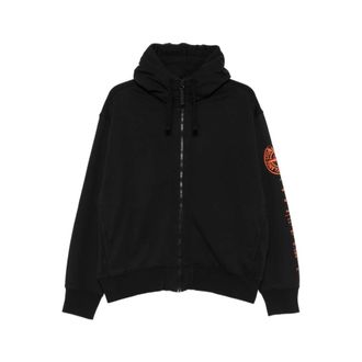 Stone Island Logo Patch Zip-Up Sweatshirt - Heren - Vesten met rits - Zwart - M - Katoen - Hoodies & sweatvesten