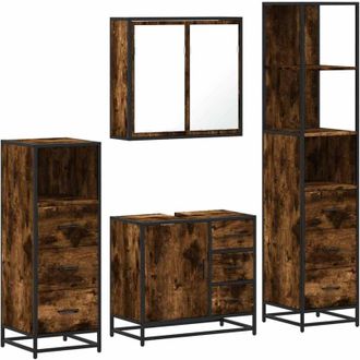 vidaXL Vidaxl - Set De Muebles Ba&ntilde;o 4 Pzas Madera Contrachapada Roble Ahumado
