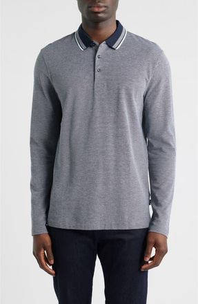 BOSS Pittman Long Sleeve Cotton Piqu&eacute; Polo in Dark Blue at Nordstrom, Size Xx-Large