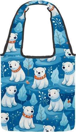 Generic Cute Fun Bears Print Reversible Canvas Shoulder Tote - Double-Sided Print, 12oz Cotton, 27cm Drop, Fold-Flat Bag for Travel, Shopping, Street Outings