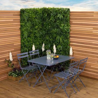 Charles Bentley 4 Seater Rectangular Folding Metal Dining Set Orange/Navy Grey