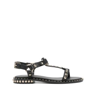 Ash Flat Sandals, female, Black, Size: 11 US Studded Black Leather Flat Shoes