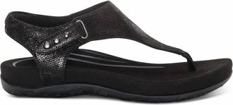 Aetrex Womens Ellie Adjustable Quarter Strap Thong Sandals In Black
