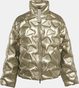 Emporio Armani Metallic Gold Synthetic Debossed Monogram Quilted Jacket