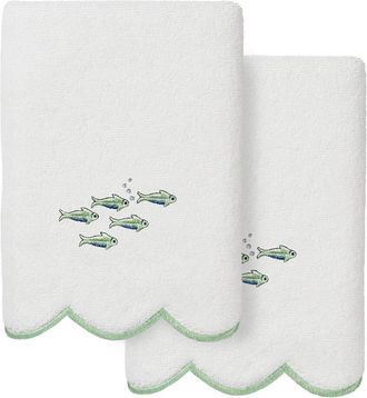 Linum Home Textiles 100% Turkish Cotton Fish School Scallop 2Pc Embellished Hand Towel Set