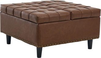Urban Meuble Otomana de almacenamiento de piel sint&eacute;tica marr&oacute;n con tapa elevable