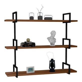 Dmora Estante Vibrante, 3 Estantes, Estructura Negra De Metal, 87x23x76h Cm, Color Nogal