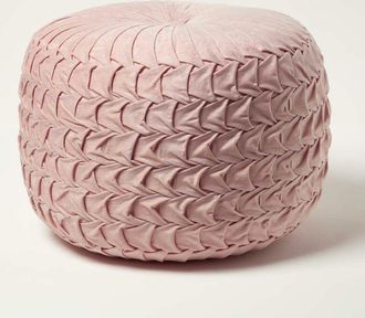 Homescapes Grace Pleated Velvet Pink Pouffe