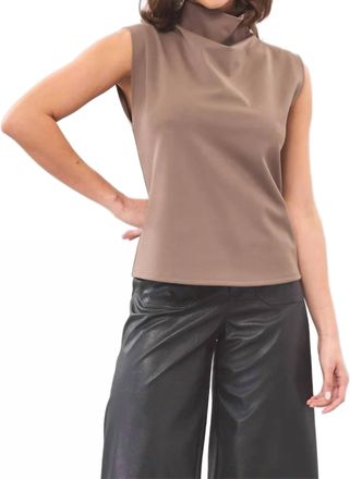 Lola & Sophie Sporty Neoprene Drape Neck Top In Coco