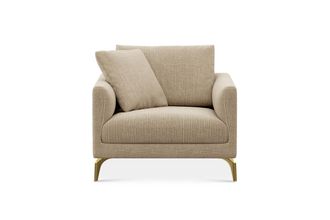 Castlery Lena Armchair Customized, (Washed Chenille) Sand (Brass Legs), Machine Washable, Removable Covers for Women, Castlery