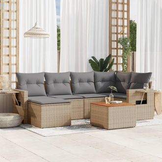 vidaXL Vidaxl - Set Sof&aacute;s De Jard&iacute;n 7 Piezas Y Cojines Rat&aacute;n Sint&eacute;tico Beige