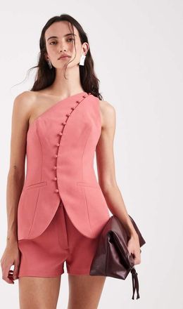 Asos Top monospalla sartoriale color terracotta con bottoni-Marrone