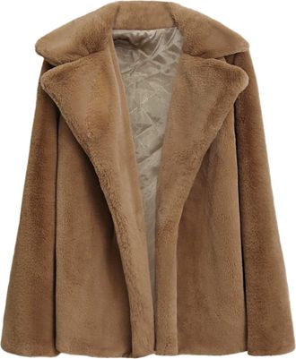 Generic Ski Jacket Womens Women Plush Coat Winter Thicken Warm Solid Overcoat Outercoat Fashion Cardigan Womens Faux Coat Fluffy Coats For Women (Khaki, S)
