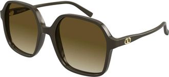 Valentino Sunglasses, female, Brown, Size: 56 MM Rectangular Acetate Sunglasses