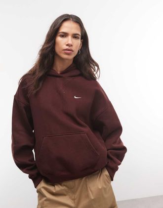 Nike Studio Fleece felpa con cappuccio oversize in tessuto pesante bordeaux-Rosso