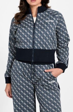 Guess Sarah 4G Logo Zip Front Sweatshirt in Medium Blue at Nordstrom
