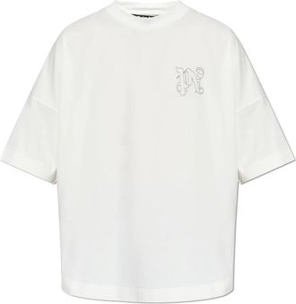 Palm Angels T-shirt met geborduurd logo - Heren - T-shirts - Wit - M - Katoen - Tops