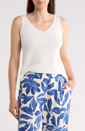 T Tahari Double V-Neck Pointelle Sweater Tank in Soft White at Nordstrom Rack, Size X-Small