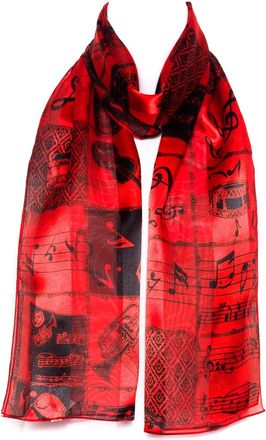 Hat To Socks Musical Instruments and Notes Chiffon Satin Scarf (Red/Black)