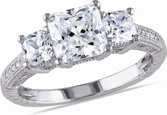 Mimi & Max Square Shaped Cubic Zirconia 3-Stone Engagement Ring in Sterling Silver