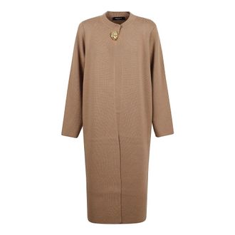 Fabiana Filippi Trui met knoopdetail en zijsplitten - Dames - Lange truien - Bruin - S - Truien & Vesten