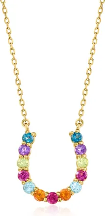 Ross-Simons Multi-Gemstone Horseshoe Necklace in 18kt Gold Over Sterling
