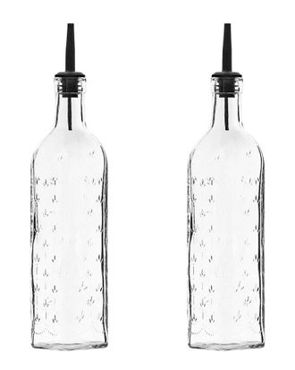 10 Strawberry Street Set Of 2 Embossed Glass Oil & Vinegar Cruet Bottles